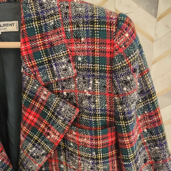 YSL Saint Laurent Rive Gauche Paris Vintage Tartan Tweed Blazer 1970s Euc - Picture 13 of 16